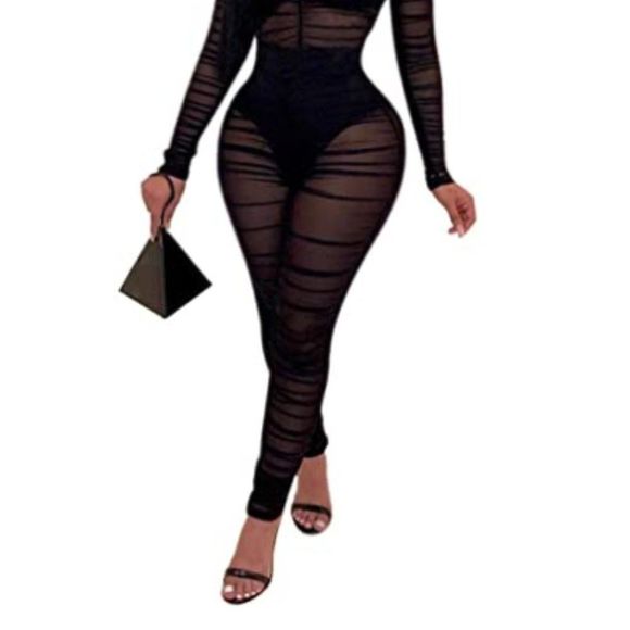 Women OnePiece Outfits Mesh Sheer Bodycon Jumpsuit - Picture 4 of 10